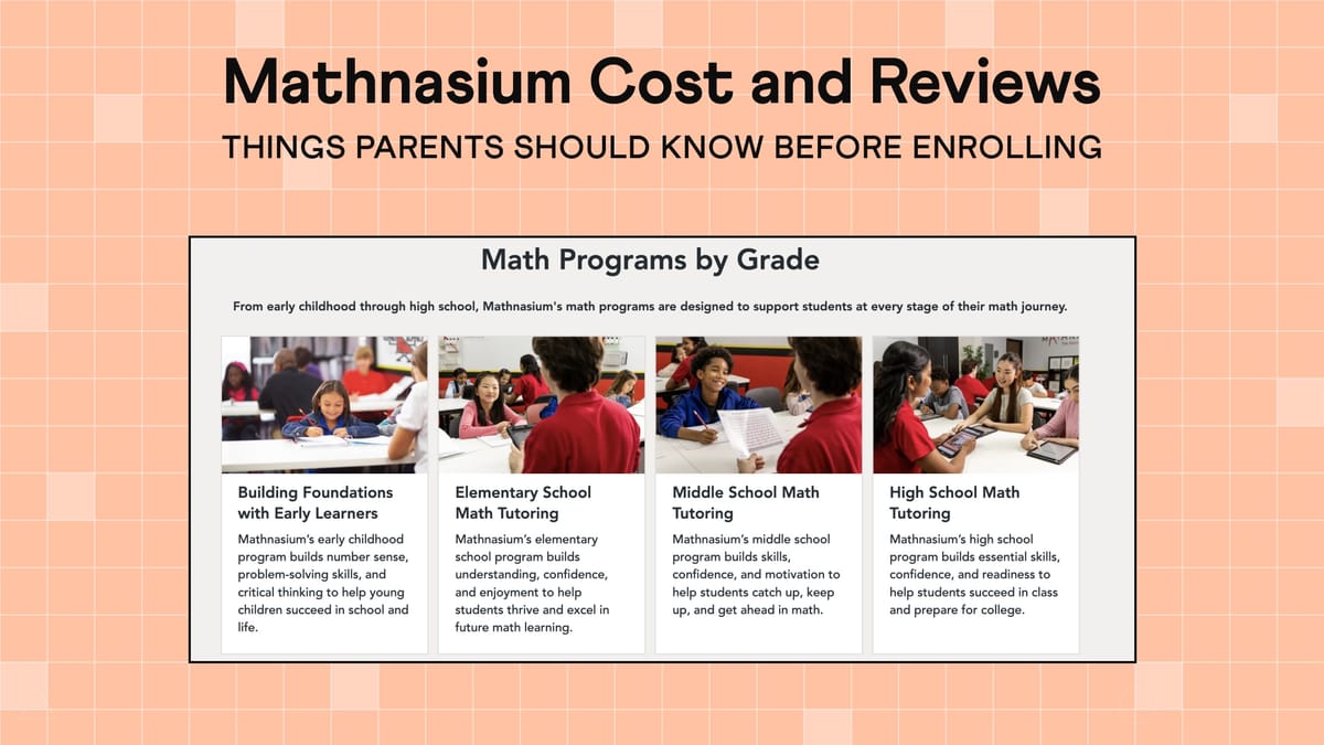 Screenshot of Mathnasium programs by grade (as listed on website)